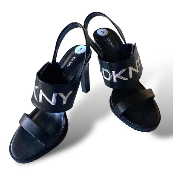 DKNY Slingback Heeled Sandals- Black-Silver Hardware NWT Size 9 Romantic…Gothic - Picture 7 of 16